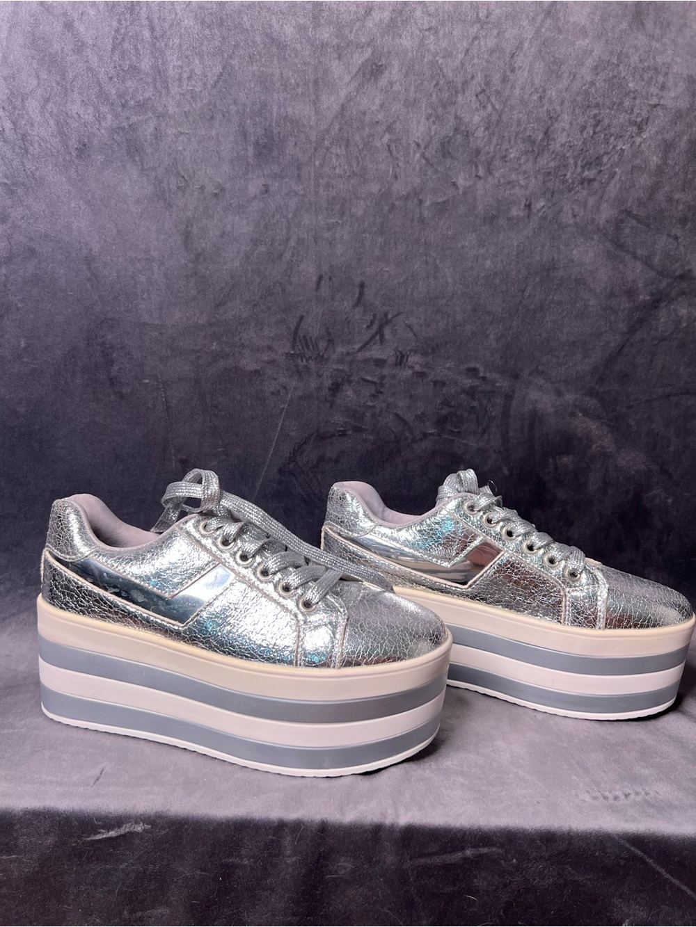 Metallic Silver Platform Sneaker - Women's Spice Girls Trainer